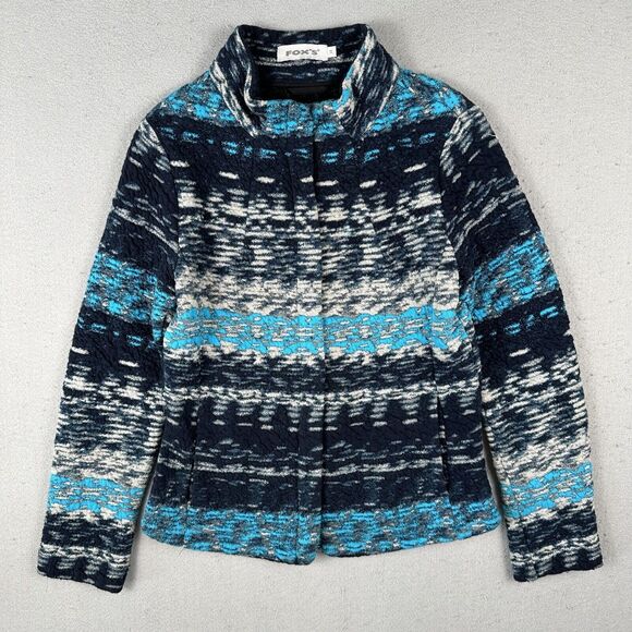 Fox’s Europe Knit Jacket Women’s 34 Blue Cotton Art To Wear Long Sleeve Pockets - Picture 1 of 16